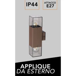 APPLIQUE DA ESTERNO A PARETE DOPPIA EMISSIONE DI LUCE 2 ATTACCHI E27 IP44 RUGGINE ESM-01C