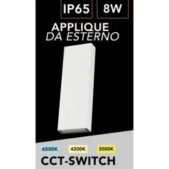 APPLIQUE DA ESTERNO RETTANGOLARE A DOPPIA EMISSIONE DI LUCE 8W TECNOLOGIA CCT IP65 2750-3C