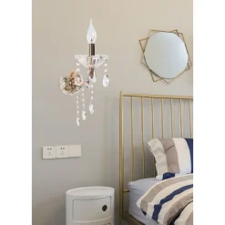 APPLIQUE DA MURO CANDELABRO GOCCE PENDENTI CRISTALLO ACRILICO ATTACCO E14 E34