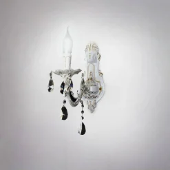 APPLIQUE DA MURO PARETE CLASSICA 1 BRACCIO ATTACCO E14 CRISTALLI PENDENTI E01-1