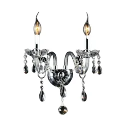 APPLIQUE DA MURO PARETE CLASSICA 2 BRACCI ATTACCO E14 CRISTALLI PENDENTI E03-2