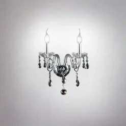 APPLIQUE DA MURO PARETE CLASSICA 2 BRACCI ATTACCO E14 CRISTALLI PENDENTI E03-2