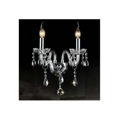 APPLIQUE DA MURO PARETE CLASSICA 2 BRACCI ATTACCO E14 CRISTALLI PENDENTI E03-2