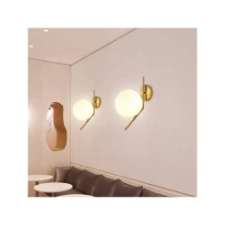 APPLIQUE DA PARETE CON SFERA IN VETRO BIANCO ATTACCO E27 METALLO ORO LAMPADA 32804