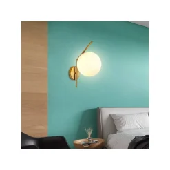 APPLIQUE DA PARETE CON SFERA IN VETRO BIANCO ATTACCO E27 METALLO ORO LAMPADA 32804