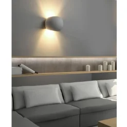 APPLIQUE DA PARETE IN GESSO TONDO UP E DOWN LAMPADA ATTACCO G9 VERNICIABILE E07