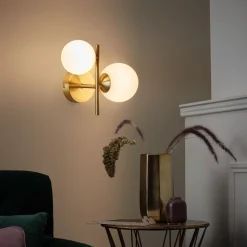 APPLIQUE DA PARETE LAMPADA DA MURO IN METALLO BRONZO CON 2 SFERE ATTACCO G9 IP20 AQ42