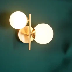 APPLIQUE DA PARETE LAMPADA DA MURO IN METALLO BRONZO CON 2 SFERE ATTACCO G9 IP20 AQ42