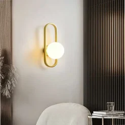 APPLIQUE DA PARETE MINIMALISTA LAMPADA DA MURO IN METALLO BRONZO CON SFERA VETRO G9 AQ47