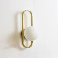 APPLIQUE DA PARETE MINIMALISTA LAMPADA DA MURO IN METALLO BRONZO CON SFERA VETRO G9 AQ47