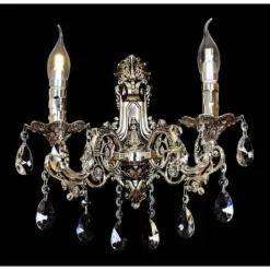APPLIQUE DA PARETE MURO CLASSICA 2 BRACCI ATTACCO E14 CRISTALLI PENDENTI E02-2