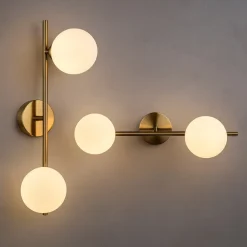 APPLIQUE DA PARETE STRUTTURA IN METALLO BRONZO MINIMAL CON ATTACCO G9 2 SFERE OPACHE AQ41