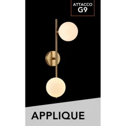 APPLIQUE DA PARETE STRUTTURA IN METALLO BRONZO MINIMAL CON ATTACCO G9 2 SFERE OPACHE AQ41