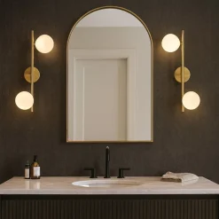 APPLIQUE DA PARETE STRUTTURA IN METALLO BRONZO MINIMAL CON ATTACCO G9 2 SFERE OPACHE AQ41