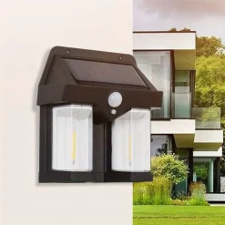 APPLIQUE DOPPIA LANTERNA SOLARE LED TUNGSTENO SENSORE MOVIMENTO IP65 DA ESTERNO
