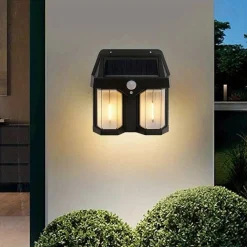 APPLIQUE DOPPIA LANTERNA SOLARE LED TUNGSTENO SENSORE MOVIMENTO IP65 DA ESTERNO