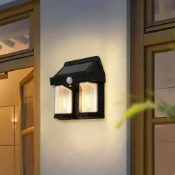 APPLIQUE DOPPIA LANTERNA SOLARE LED TUNGSTENO SENSORE MOVIMENTO IP65 DA ESTERNO