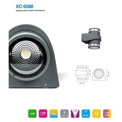 APPLIQUE IN ALLUMINIO 2X7W CON DOPPIA EMISSIONE CORPO GRIGIO LUCE 4000K XC-9288