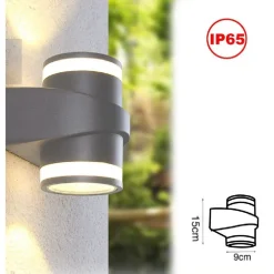 APPLIQUE IN ALLUMINIO 2X7W CON DOPPIA EMISSIONE CORPO GRIGIO LUCE 4000K XC-9288