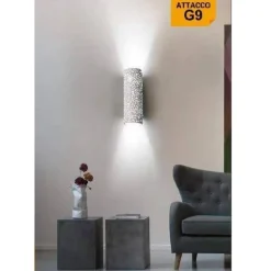 APPLIQUE IN GESSO A PARETE DOPPIA EMISSIONE LUCE 2XG9 CILINDRO TRAFORATO GS-E38