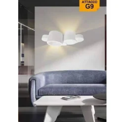 APPLIQUE IN GESSO PARETE BIANCO MODERNA LUCE UP&DOWN G9 CILINDRI SFALSATI GS-E77