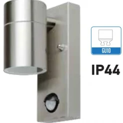 APPLIQUE LAMPADA DA PARETE CORPO IN ALLUMINIO CON SENSORE MOVIMENTO GU10 IP44