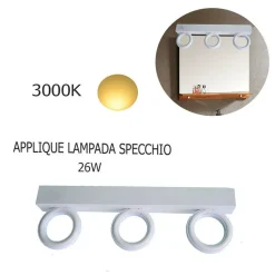 APPLIQUE LAMPADA MODERNO DA PARETE MURO SPECCHIO 26W BAGNO 135 LED 2835 SMD LUCE