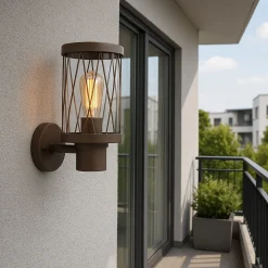 APPLIQUE LANTERNA MODERNA PER ESTERNO IN ALLUMINIO ROSSO RUGGINE ATTACCO E27 IP54 ESM-02C