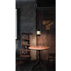 APPLIQUE LANTERNA STILE INDUSTRIALE LAMPADA PARETE LEGNO COUNTRY E27 VINTAGE E55