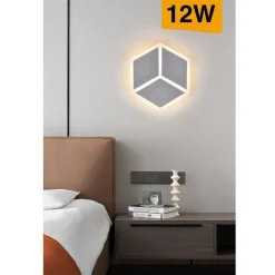 APPLIQUE LED A MURO LAMPADA MODERNA 12W EFFETTO CUBO 3D 3 MODALITÀ LUCE AQ11-3C