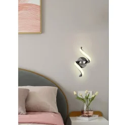 APPLIQUE LED A PARETE 9WATT CURVA SPIRALE LUCE FREDDA NATURALE CALDA E58 ARGENTO