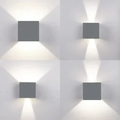 APPLIQUE LED CUBO GRIGIO LAMPADA DA PARETE 12W 1500L LUCE REGOLABILE UPDOWN IP65