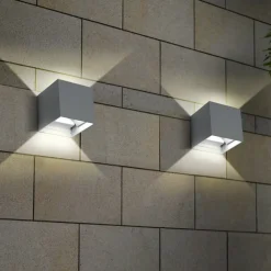 APPLIQUE LED CUBO GRIGIO LAMPADA DA PARETE 12W 1500L LUCE REGOLABILE UPDOWN IP65
