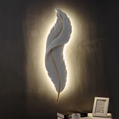 APPLIQUE LED LAMPADA MURO 12W CCT 3 TONALITÀ LUCE DESIGN PIUMA BIANCA ORO RESINA AQ24-B3C