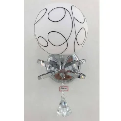 APPLIQUE MODERNO PARALUME VETRO SFERA BIANCA NERA PENDENTE CRISTALLO ARGENTO E10