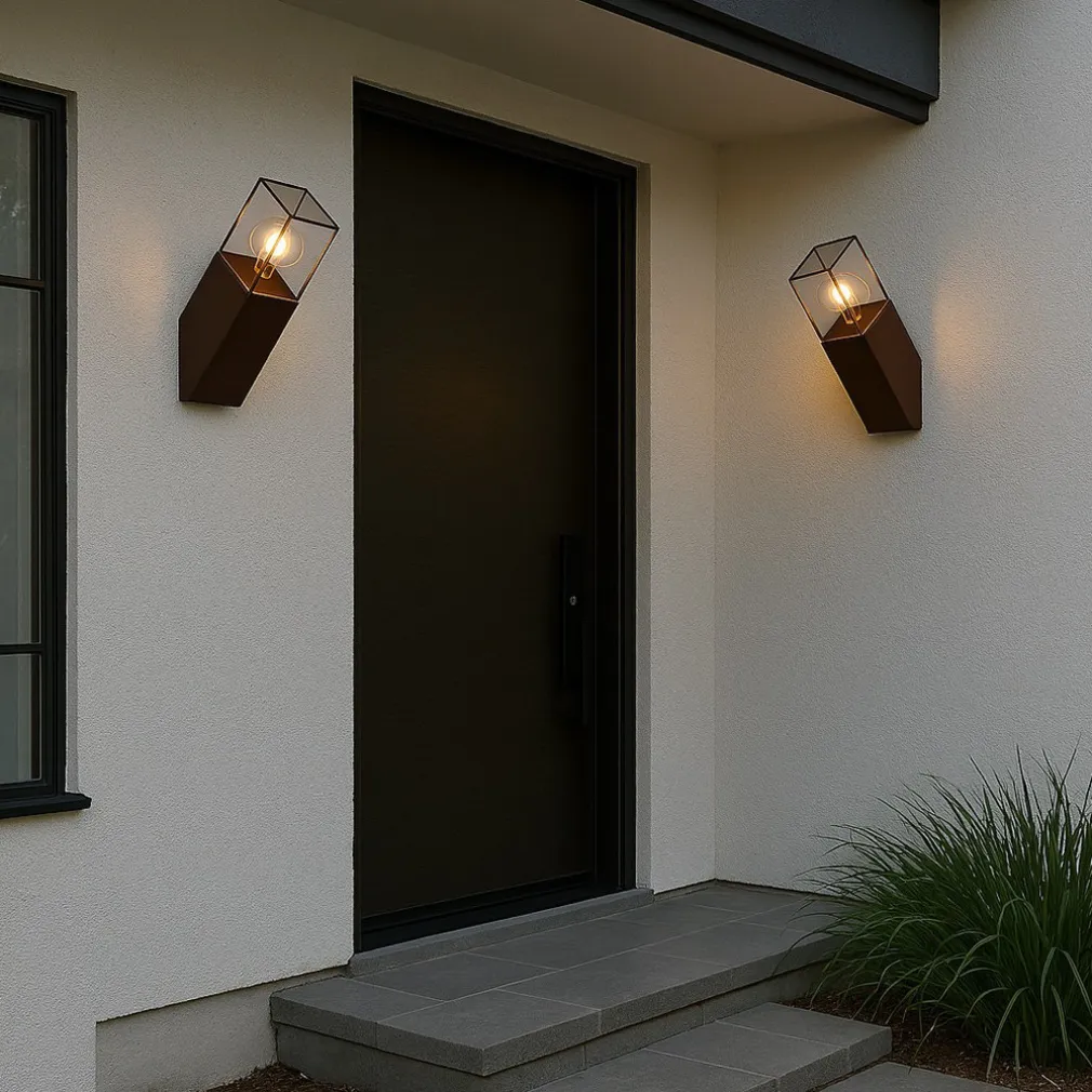 APPLIQUE MURO OBLIQUE PER ESTERNO E27 IN ALLUMINIO RUGGINE BALCONE TERRAZZO IP44 B250-C