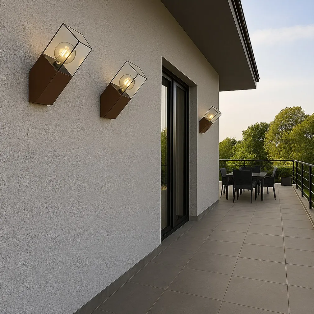 APPLIQUE MURO OBLIQUE PER ESTERNO E27 IN ALLUMINIO RUGGINE BALCONE TERRAZZO IP44 B250-C