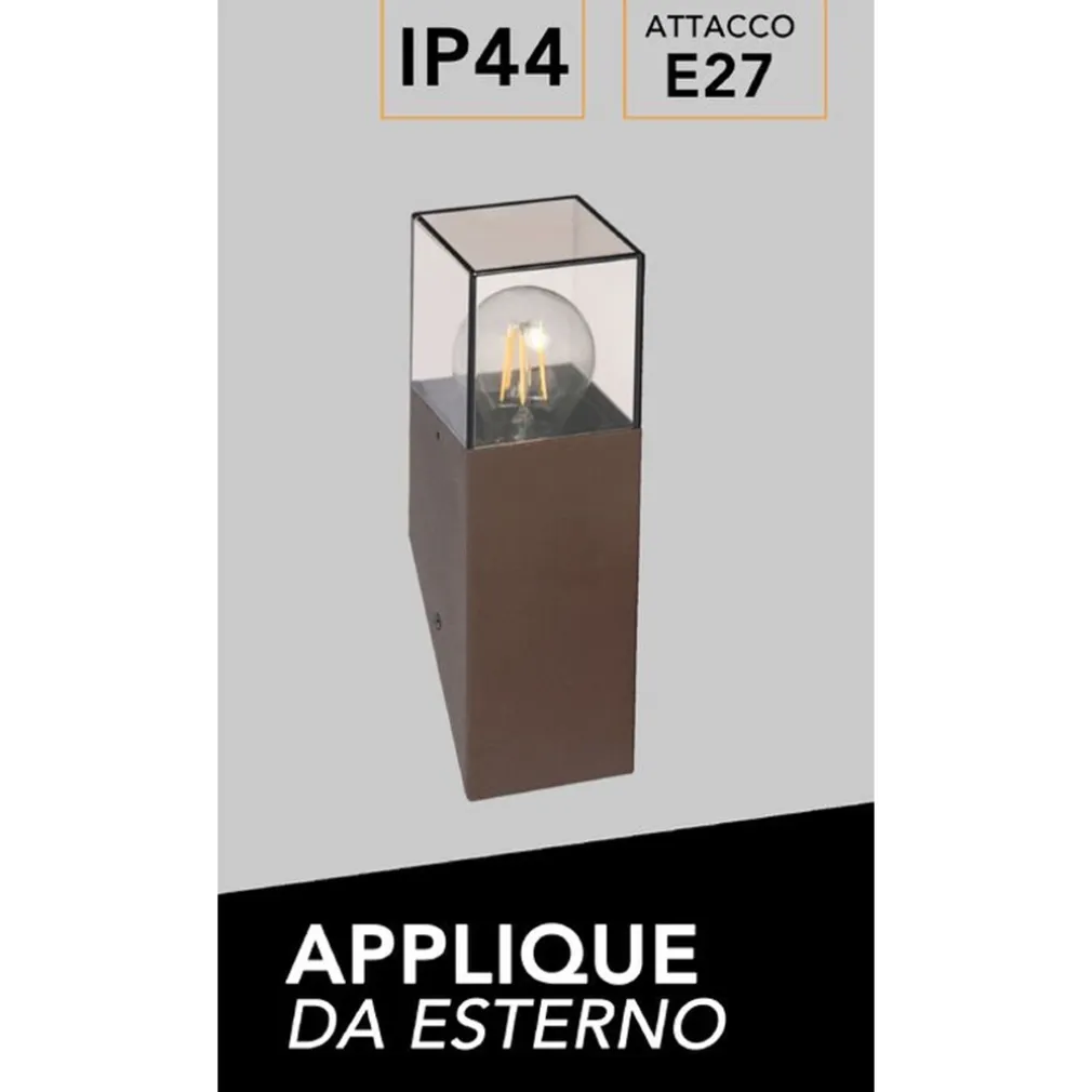 APPLIQUE MURO OBLIQUE PER ESTERNO E27 IN ALLUMINIO RUGGINE BALCONE TERRAZZO IP44 B250-C
