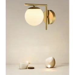 APPLIQUE PARETE ATTACCO G9 SFERA VETRO METALLO ORO LAMPADA MODERNO MINIMAL 32842