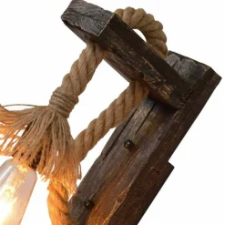 APPLIQUE PARETE E70 VINTAGE IN LEGNO CORDA CANAPA MURO COUNTRY PORTALAMPADA E27