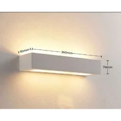 APPLIQUE PARETE IN GESSO RETTANGOLARE DOPPIA EMISSIONE E14 VERNICIABILE IP20 E06