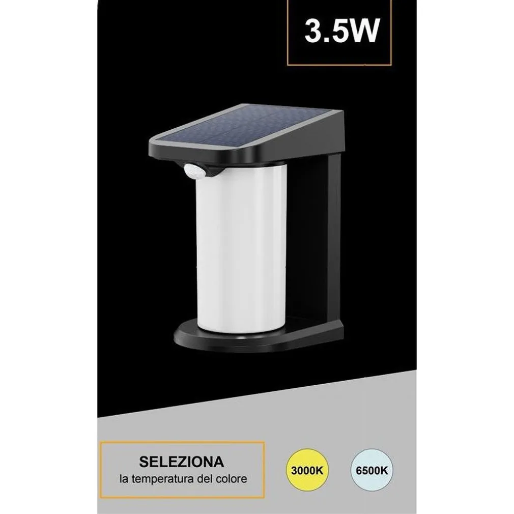 APPLIQUE PARETE LED LUCE 3000K 6500K PANNELLO SOLARE SENSORE MOVIMENTO YH0619-PIR