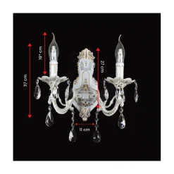 APPLIQUE PARETE MURO CLASSICA 2 BRACCI ATTACCO E14 CON CRISTALLI PENDENTI E01-2