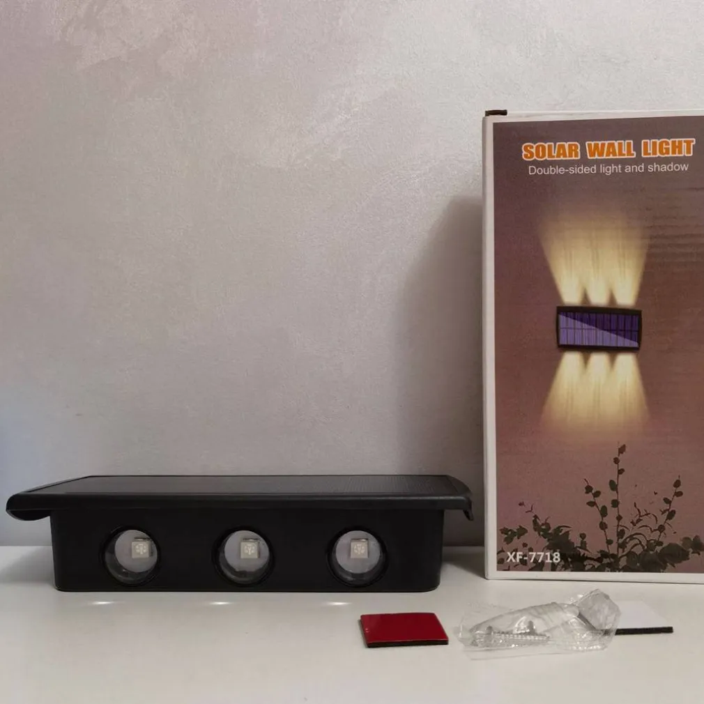 APPLIQUE SEGNAPASSO DA ESTERNO A PARETE ENERGIA SOLARE PANNELLO UP AND DOWN 6LED