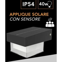APPLIQUE SOLARE CON SENSORE MOVIMENTO LAMPADA LED DA ESTERNO LUCE 6000K IP54 ZQ-BD-005GY