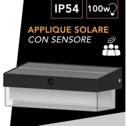 APPLIQUE SOLARE CON SENSORE MOVIMENTO 3 MODALITÀ LUCE 6000K IP54 DA ESTERNO ZQ-BD-006GY