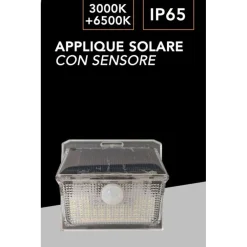 APPLIQUE SOLARE CON SENSORE LAMPADA DA PARETE LED GIARDINO LUCE 3000K+6500K IP65 EWA-02T-F