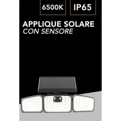 APPLIQUE SOLARE CON SENSORE LAMPADA DA PARETE LED IMPERMEABILE IP65 LUCE 6500K EWE-05T-F