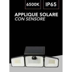 APPLIQUE SOLARE CON SENSORE LAMPADA PARETE LED DA ESTERNO IP65 LUCE FREDDA 6500K EWF-07T-F