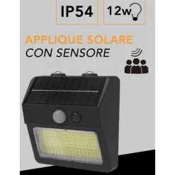 APPLIQUE SOLARE DA ESTERNO CON SENSORE DI MOVIMENTO IP54 12W LUCE 3000K+6500K ZQ-DB-002JX